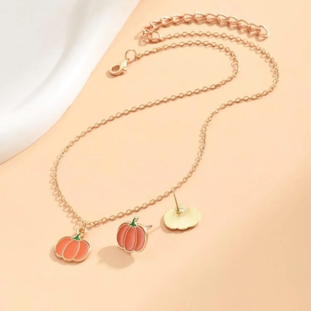 Pumpkin necklace and earrings set